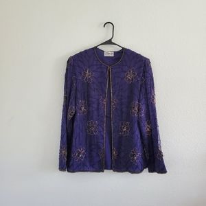 JMD Vintage Dark Purple Beaded & Sequined Blazer
